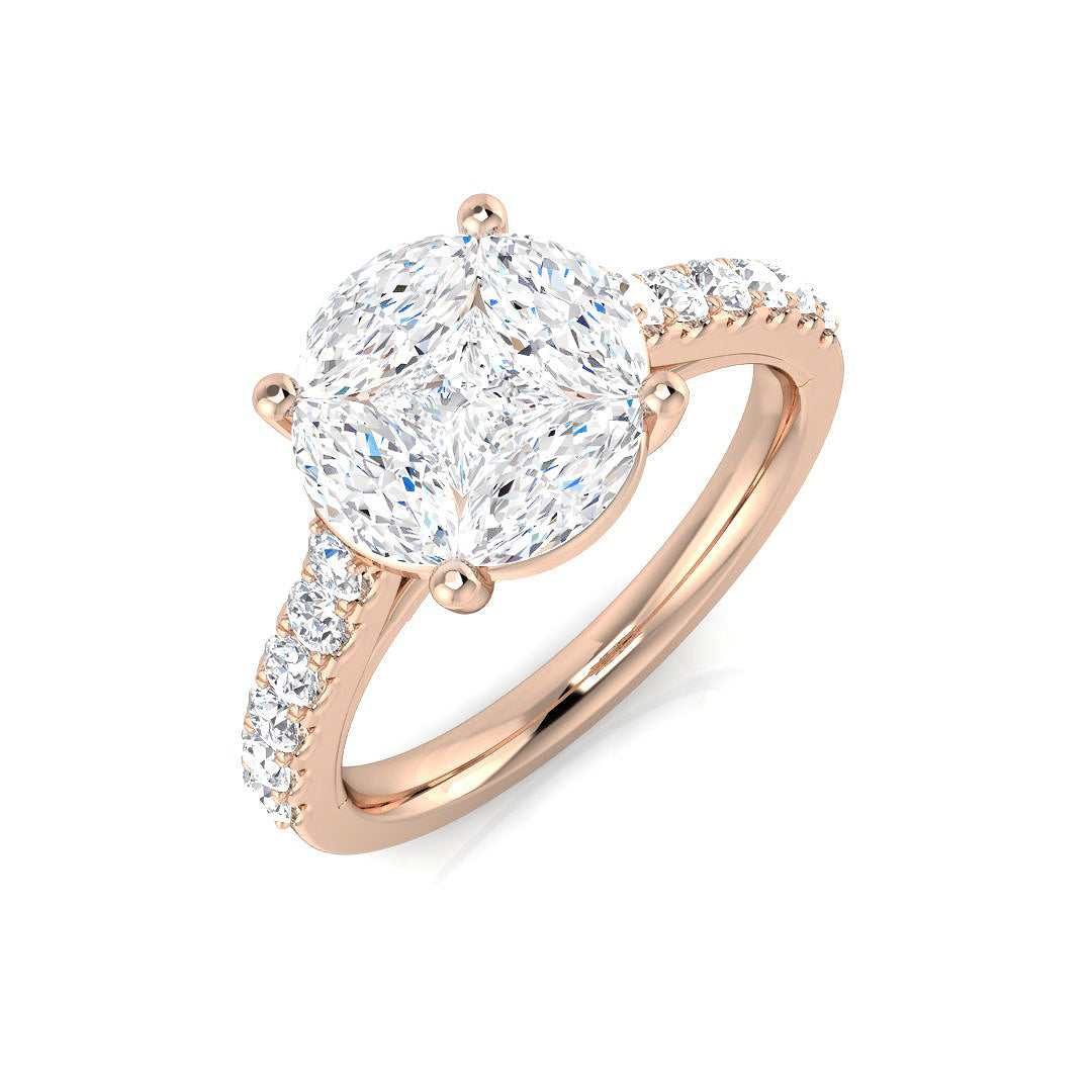 Princess & Marquise Diamond Cluster Engagement Ring in 10K/14K gold and platinum with certified lab-grown or natural diamonds