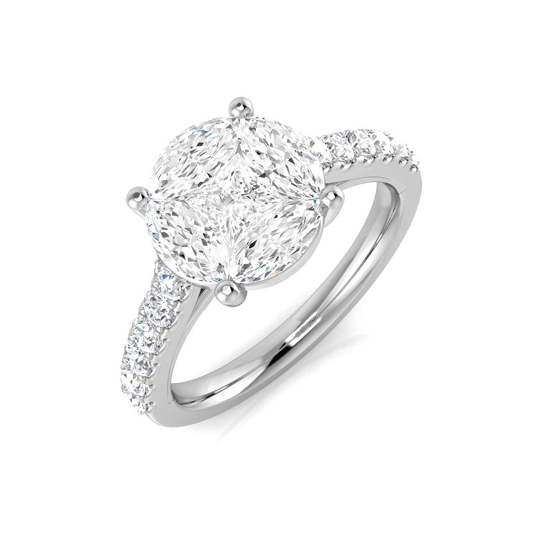 Princess & Marquise Diamond Cluster Engagement Ring in 10K/14K gold and platinum with certified lab-grown or natural diamonds