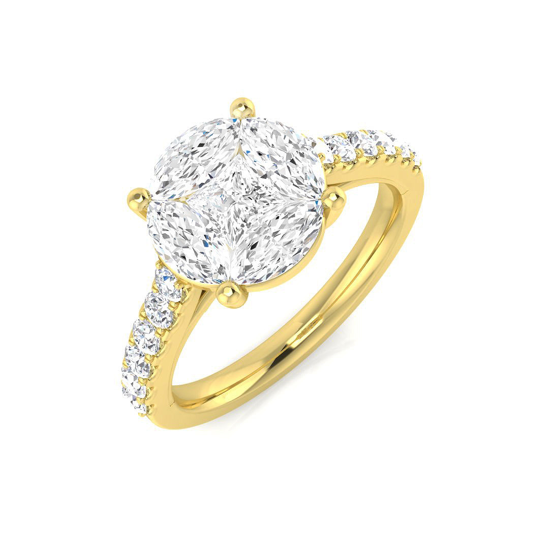 Princess & Marquise Diamond Cluster Engagement Ring in 10K/14K gold and platinum with certified lab-grown or natural diamonds
