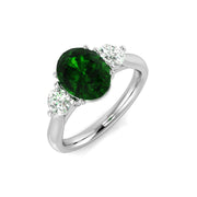 Two-Tone Natural Diamond Three-Stone Ring with Oval Colour Gemstone in 10K/14K gold and platinum with certified lab-grown or natural diamonds