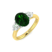 Two-Tone Natural Diamond Three-Stone Ring with Oval Colour Gemstone in 10K/14K gold and platinum with certified lab-grown or natural diamonds