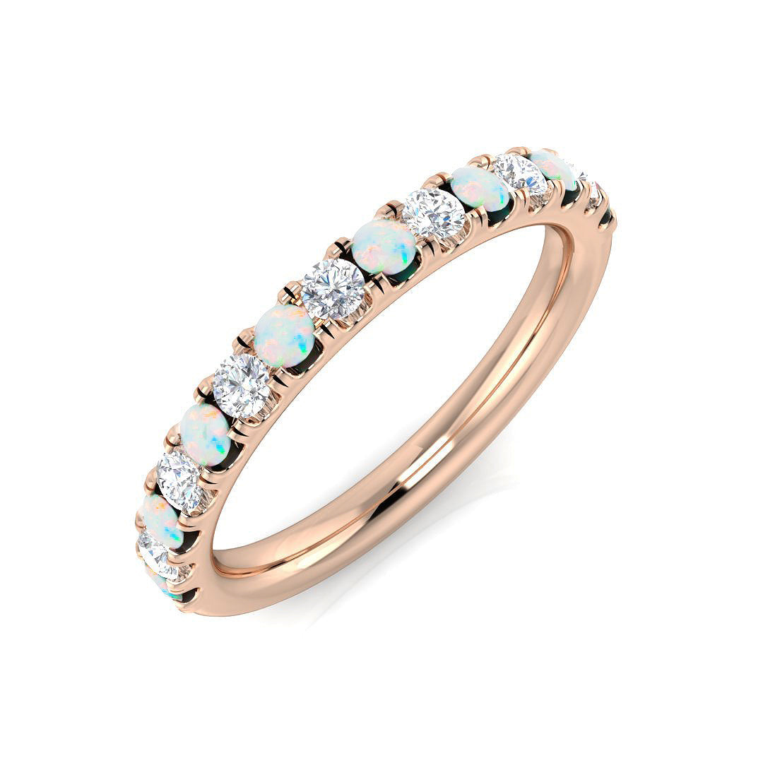 Opal & Round Diamond Half Eternity Ring in 10K/14K gold and platinum with certified lab-grown or natural diamonds