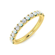 Opal & Round Diamond Half Eternity Ring in 10K/14K gold and platinum with certified lab-grown or natural diamonds