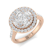 Princess Cut Baguette & Round Diamond Halo Ring 1.00ct in 10K/14K gold and platinum with certified lab-grown or natural diamonds