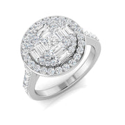 Princess Cut Baguette & Round Diamond Halo Ring 1.00ct in 10K/14K gold and platinum with certified lab-grown or natural diamonds