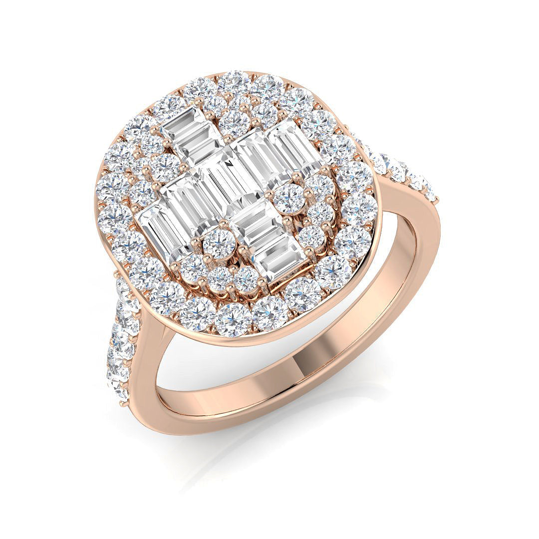 Baguette and Round Cut Diamond Ring in 10K/14K gold and platinum with certified lab-grown or natural diamonds