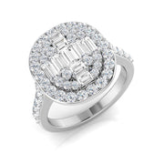 Baguette & Round Diamond Halo Ring 1.25ct Cluster UK Made in 10K/14K gold and platinum with certified lab-grown or natural diamonds