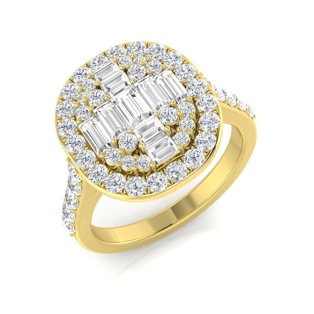 Baguette and Round Cut Diamond Ring in 10K/14K gold and platinum with certified lab-grown or natural diamonds