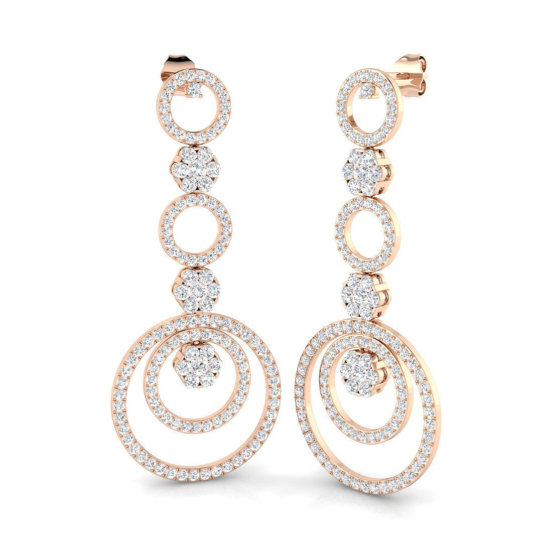 Concentric Circle Diamond Drop Earrings in in 10K/14K gold and platinum with certified lab-grown or natural diamonds