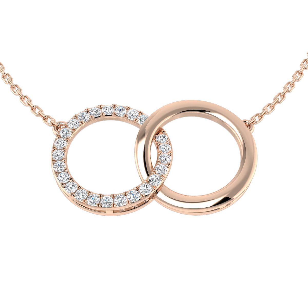 Double Circle Diamond Pendant Necklace in 10K/14K gold and platinum with certified lab-grown or natural diamonds