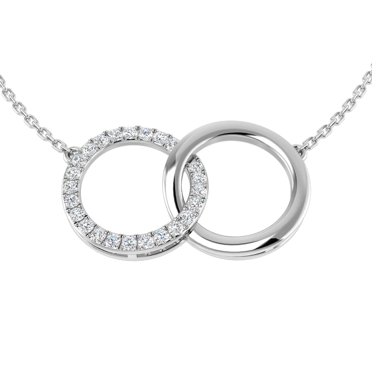 Double Circle Diamond Pendant Necklace in 10K/14K gold and platinum with certified lab-grown or natural diamonds