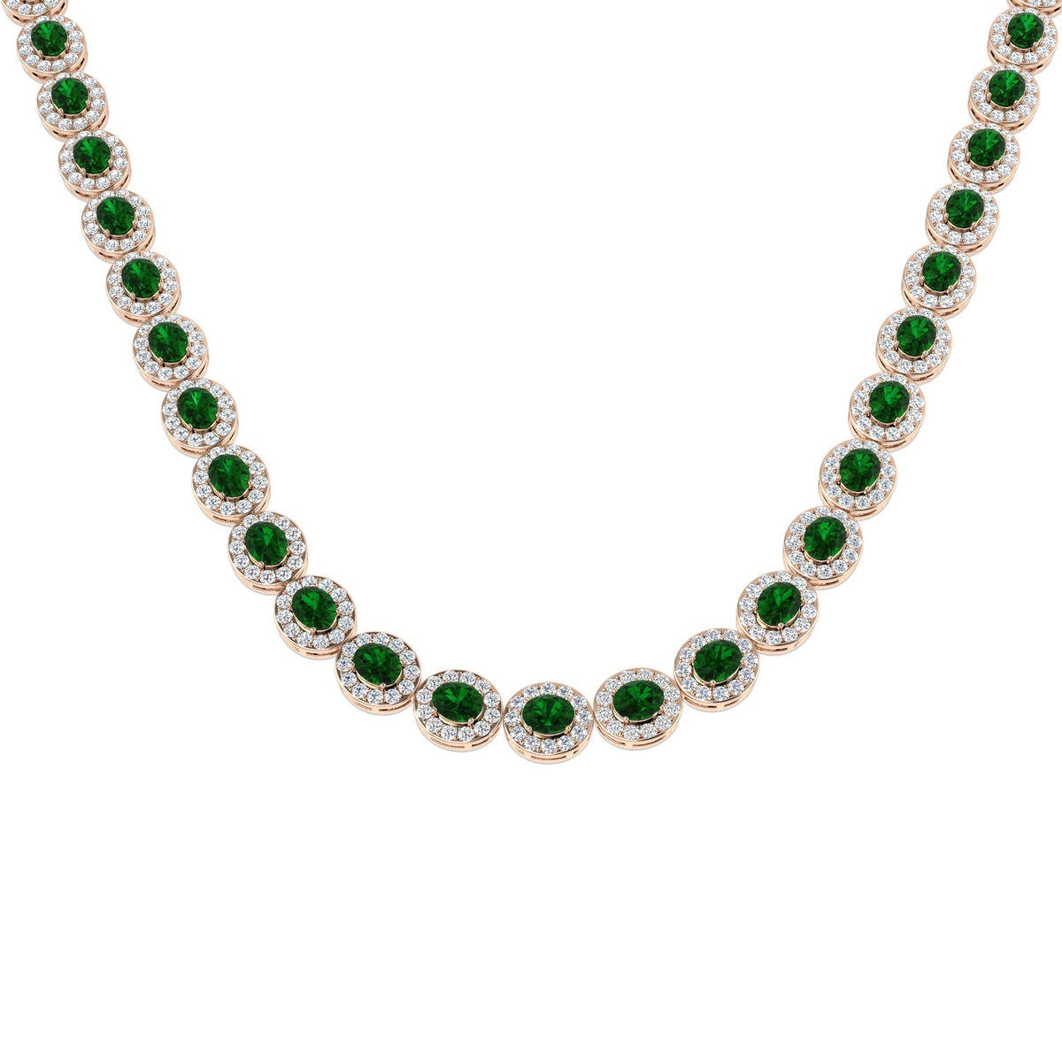 Emerald and Diamond Tennis Necklace in 10K/14K gold and platinum with certified lab-grown or natural diamonds