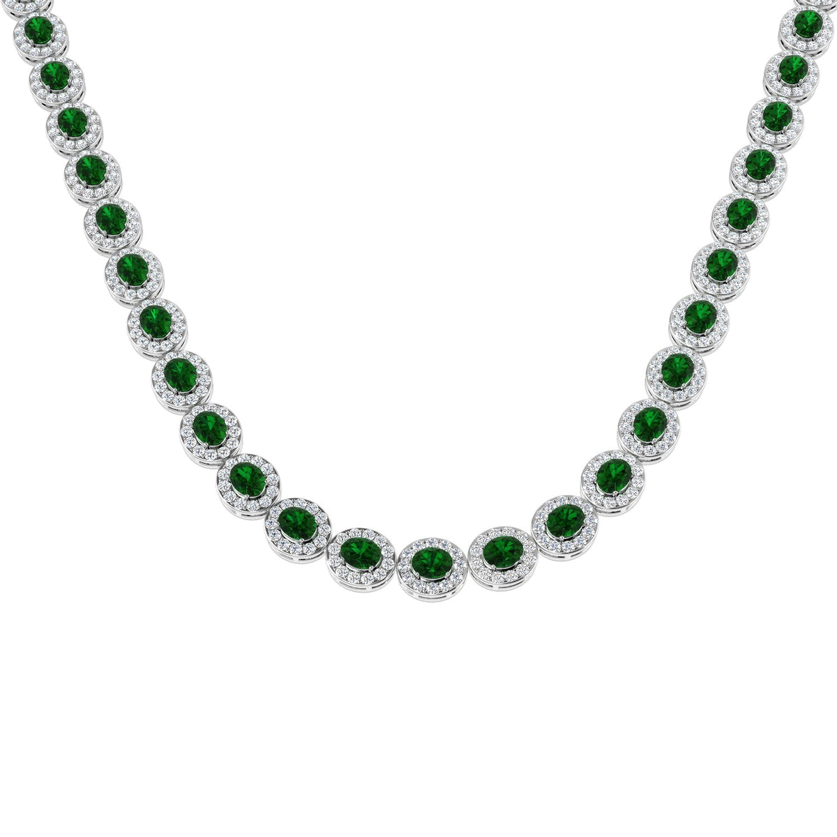 Emerald and Diamond Tennis Necklace in 10K/14K gold and platinum with certified lab-grown or natural diamonds
