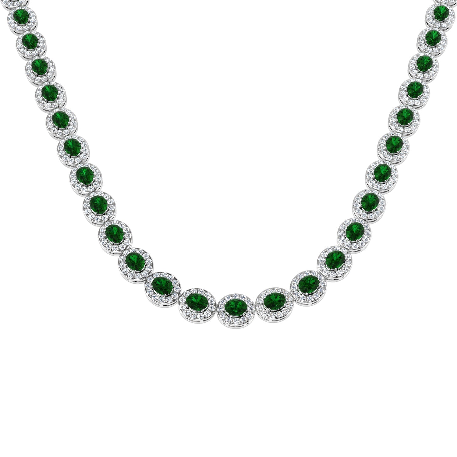 Emerald and Diamond Tennis Necklace in 10K/14K gold and platinum with certified lab-grown or natural diamonds