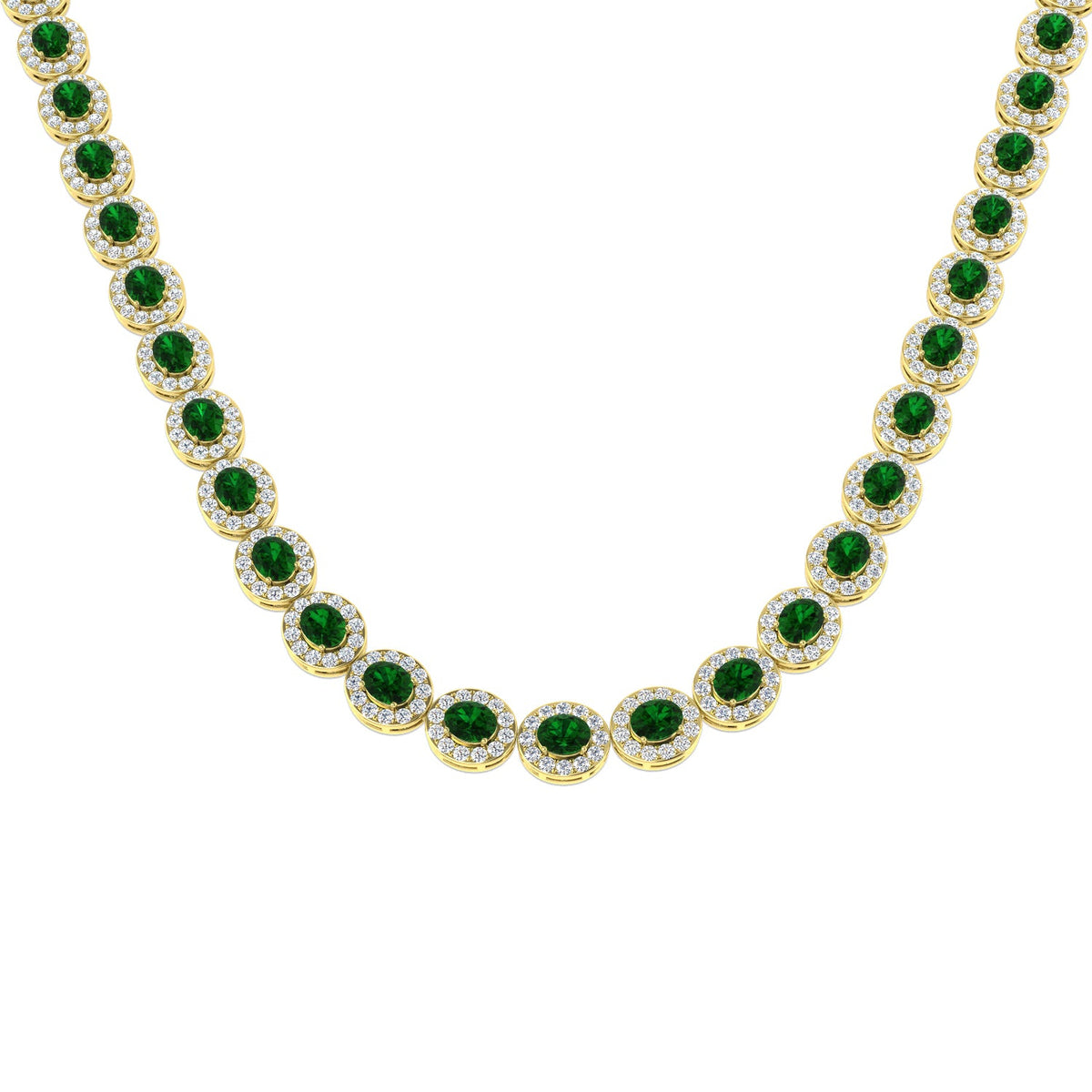 Emerald and Diamond Tennis Necklace in 10K/14K gold and platinum with certified lab-grown or natural diamonds