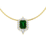 Emerald Pendant Halo Necklace with Diamond Cluster Design - UK Made in 10K/14K gold and platinum with certified lab-grown or natural diamonds