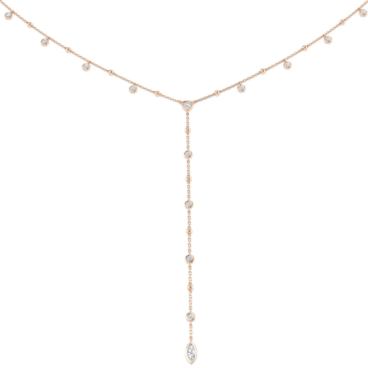 Diamond Lariat Y Necklace with Marquise Diamond Drop in in 10K/14K gold and platinum with certified lab-grown or natural diamonds