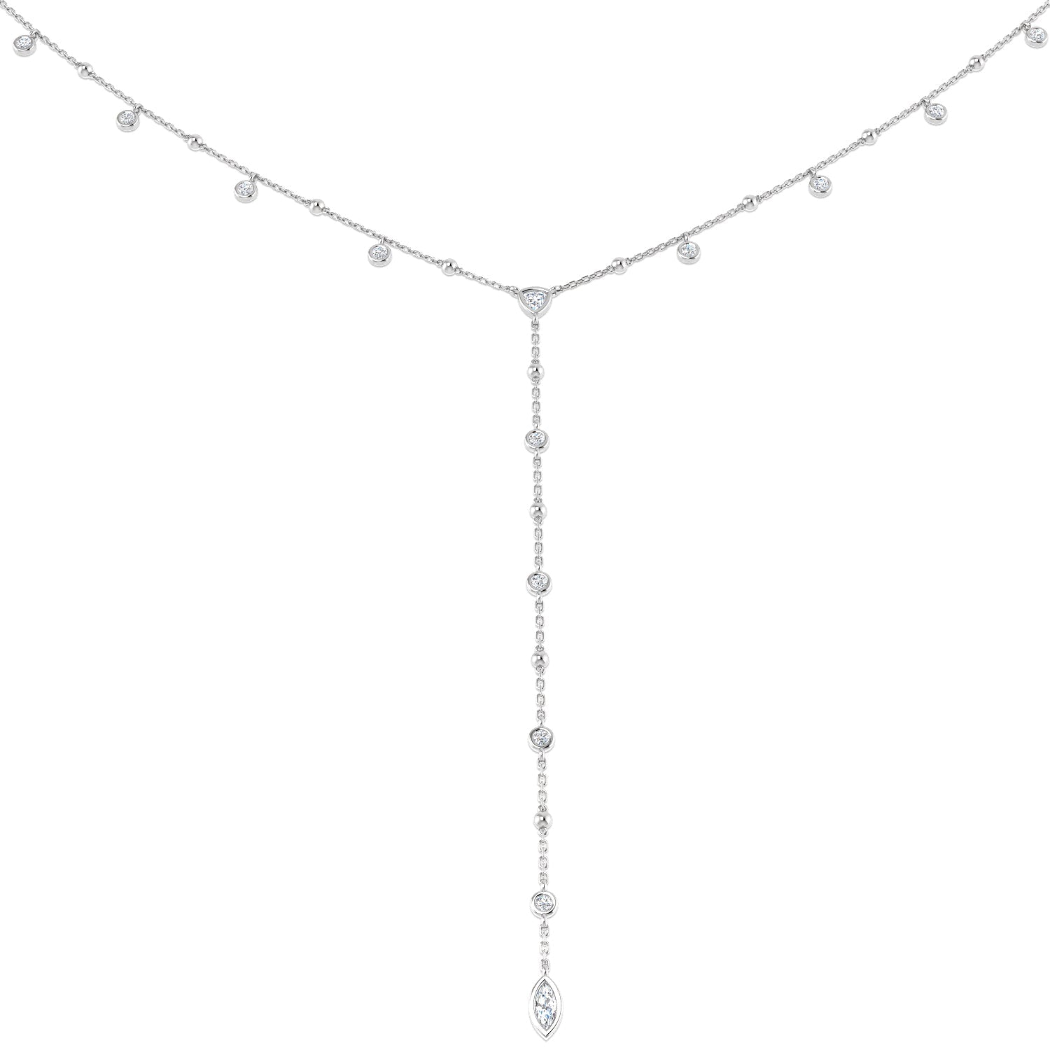Diamond Lariat Y Necklace with Marquise Diamond Drop in in 10K/14K gold and platinum with certified lab-grown or natural diamonds