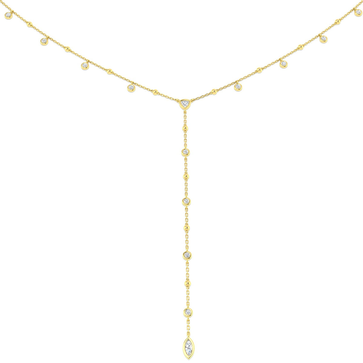 Diamond Lariat Y Necklace with Marquise Diamond Drop in in 10K/14K gold and platinum with certified lab-grown or natural diamonds