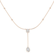 Emerald Cut & Pear Diamond Halo Y-Drop Necklace in - UK Made in 10K/14K gold and platinum with certified lab-grown or natural diamonds