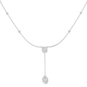 Emerald Cut & Pear Diamond Halo Y-Drop Necklace in - UK Made in 10K/14K gold and platinum with certified lab-grown or natural diamonds