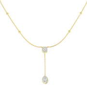 Emerald Cut & Pear Diamond Halo Y-Drop Necklace in - UK Made in 10K/14K gold and platinum with certified lab-grown or natural diamonds