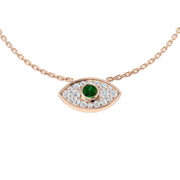 Emerald Pendant Necklace with Diamond Evil Eye Design - UK Hallmarked in 10K/14K gold and platinum with certified lab-grown or natural diamonds