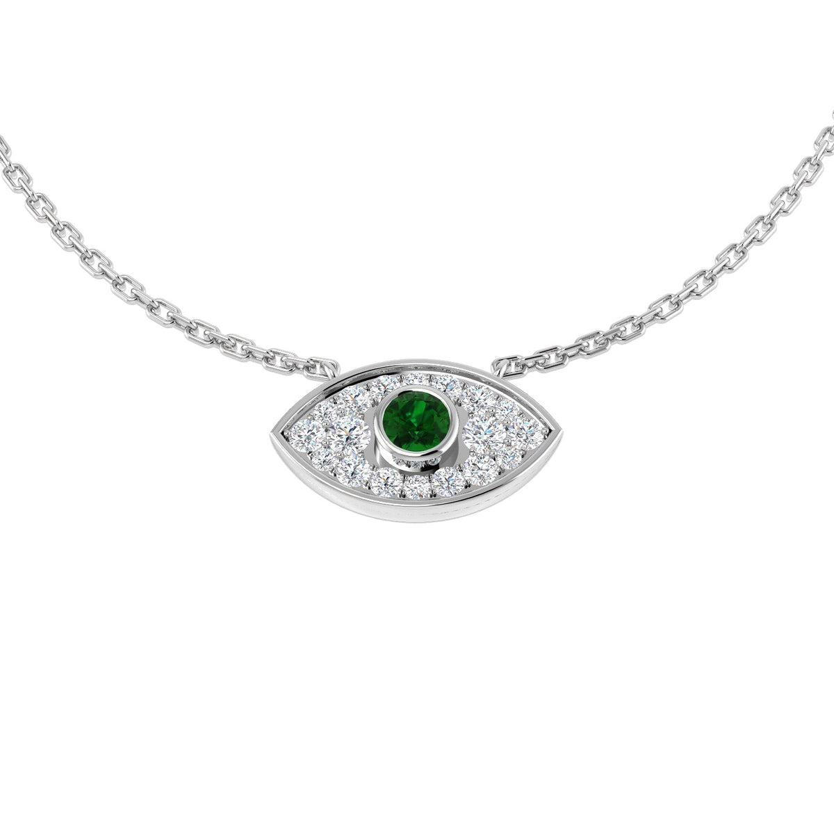 Emerald Pendant Necklace with Diamond Evil Eye Design - UK Hallmarked in 10K/14K gold and platinum with certified lab-grown or natural diamonds