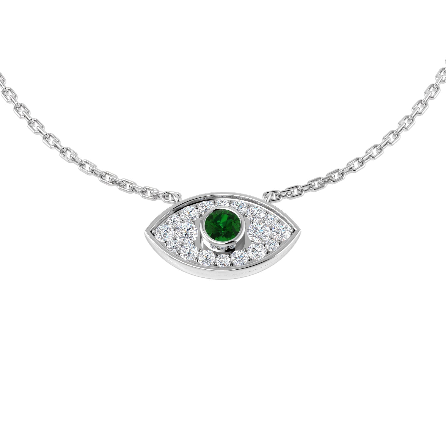 Emerald Pendant Necklace with Diamond Evil Eye Design - UK Hallmarked in 10K/14K gold and platinum with certified lab-grown or natural diamonds