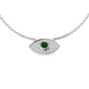 Emerald Pendant Necklace with Diamond Evil Eye Design - UK Hallmarked in 10K/14K gold and platinum with certified lab-grown or natural diamonds