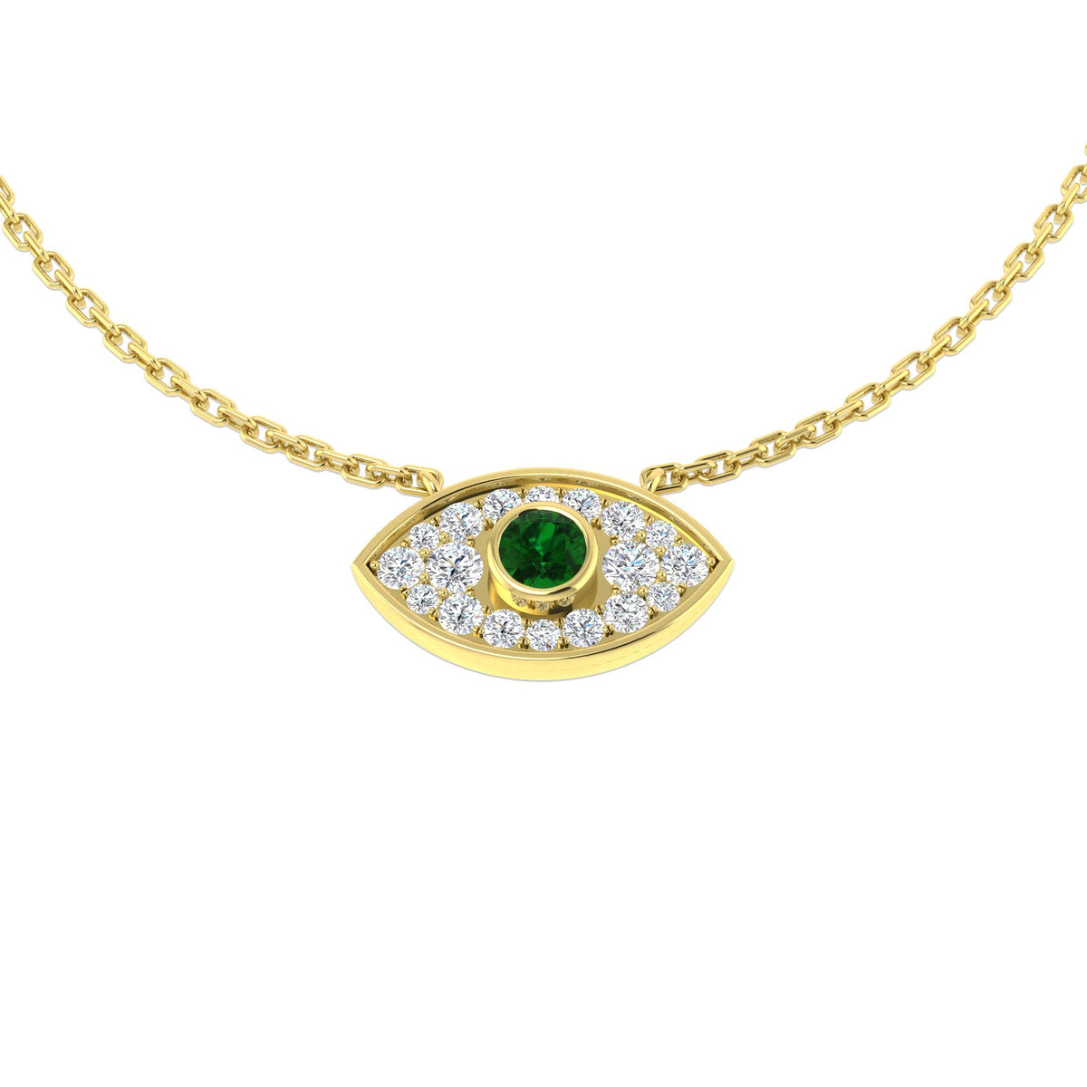 Emerald Pendant Necklace with Diamond Evil Eye Design - UK Hallmarked in 10K/14K gold and platinum with certified lab-grown or natural diamonds