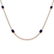 Blue Sapphire & Diamond Tennis Necklace in 10K/14K gold and platinum with certified lab-grown or natural diamonds