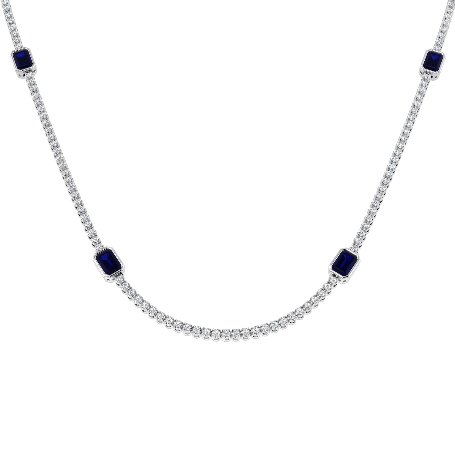 Blue Sapphire & Diamond Tennis Necklace in 10K/14K gold and platinum with certified lab-grown or natural diamonds