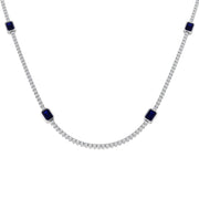 Blue Sapphire & Diamond Tennis Necklace in 10K/14K gold and platinum with certified lab-grown or natural diamonds