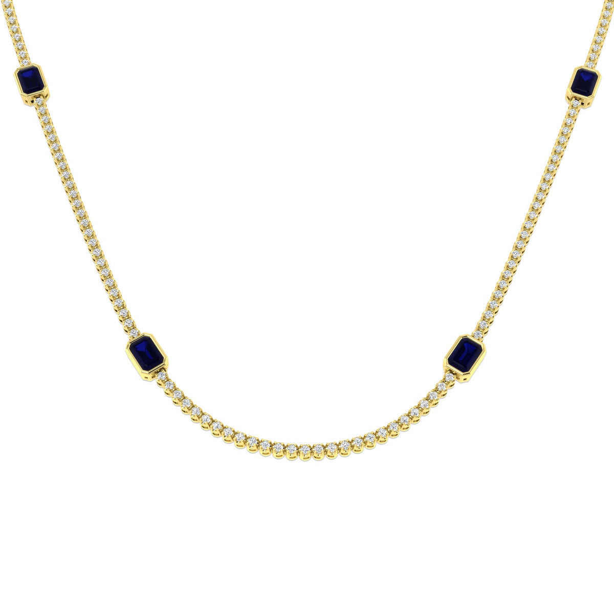 Blue Sapphire & Diamond Tennis Necklace in 10K/14K gold and platinum with certified lab-grown or natural diamonds