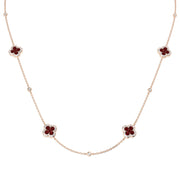 Ruby Flower Station Necklace with Diamond Accents -Clover Design in 10K/14K gold and platinum with certified lab-grown or natural diamonds