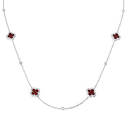 Ruby Flower Station Necklace with Diamond Accents -Clover Design in 10K/14K gold and platinum with certified lab-grown or natural diamonds