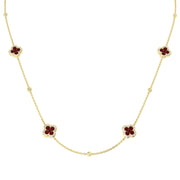 Ruby Flower Station Necklace with Diamond Accents -Clover Design in 10K/14K gold and platinum with certified lab-grown or natural diamonds