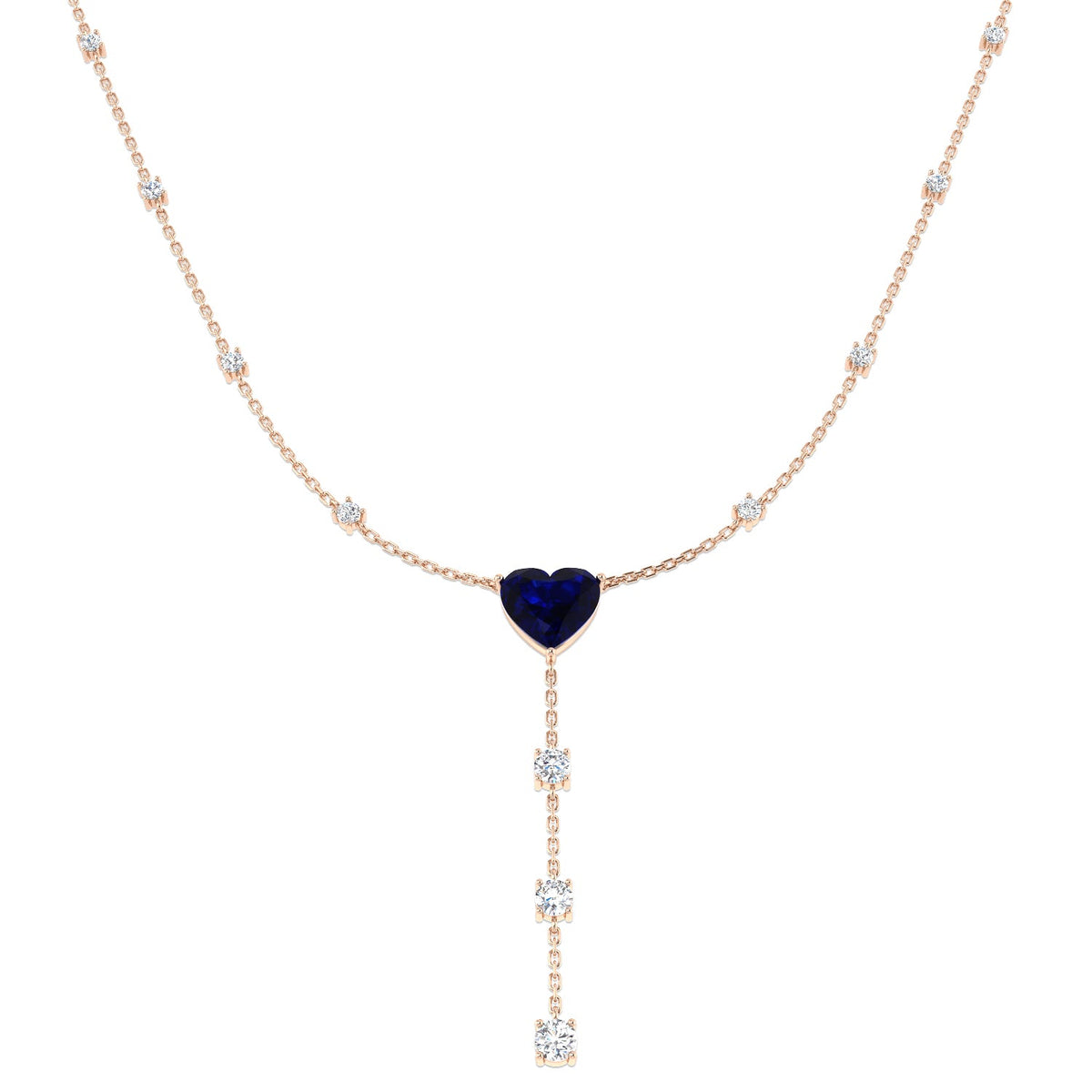 Blue Sapphire Heart Drop Necklace for Women in 10K/14K gold and platinum with certified lab-grown or natural diamonds