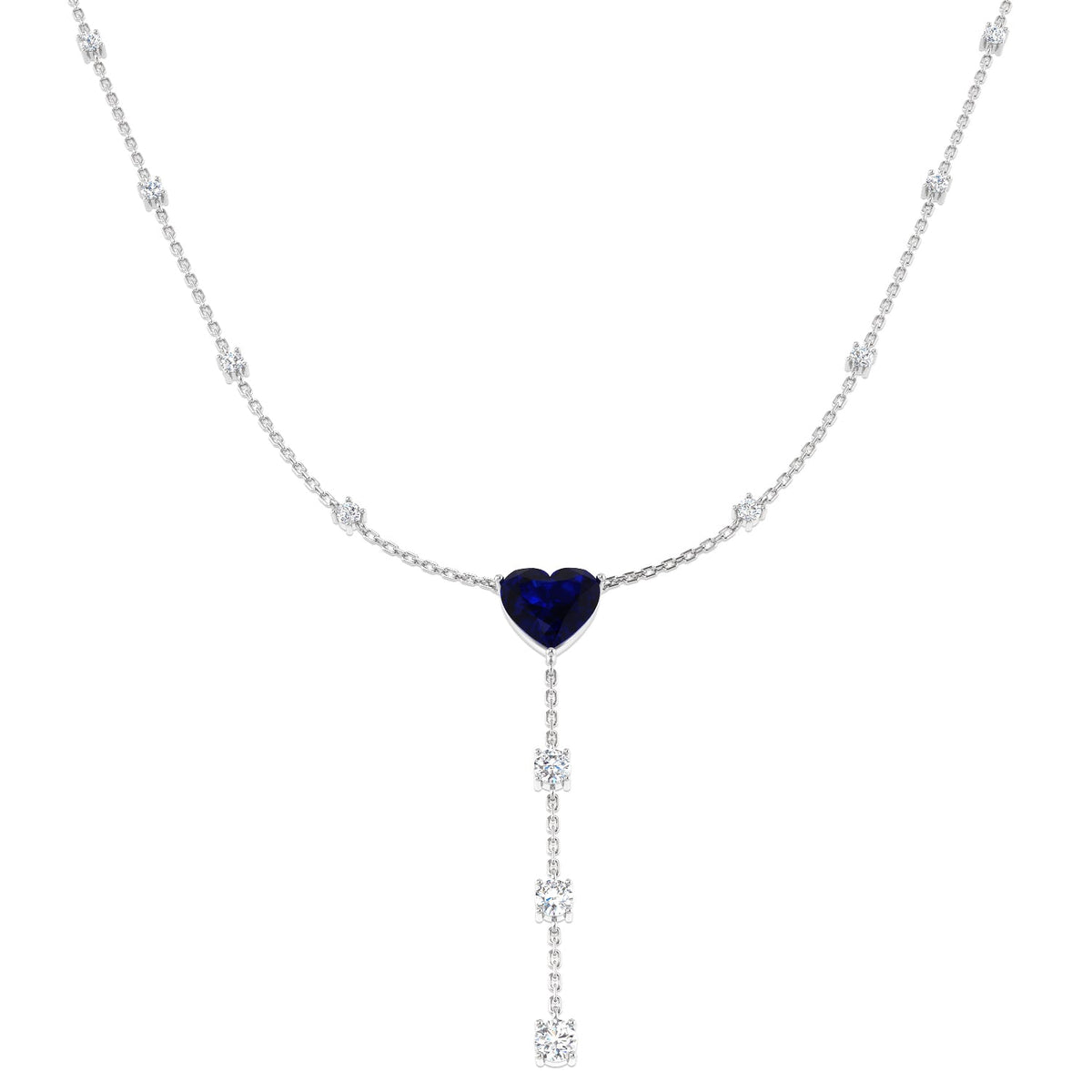 Blue Sapphire Heart Drop Necklace for Women in 10K/14K gold and platinum with certified lab-grown or natural diamonds