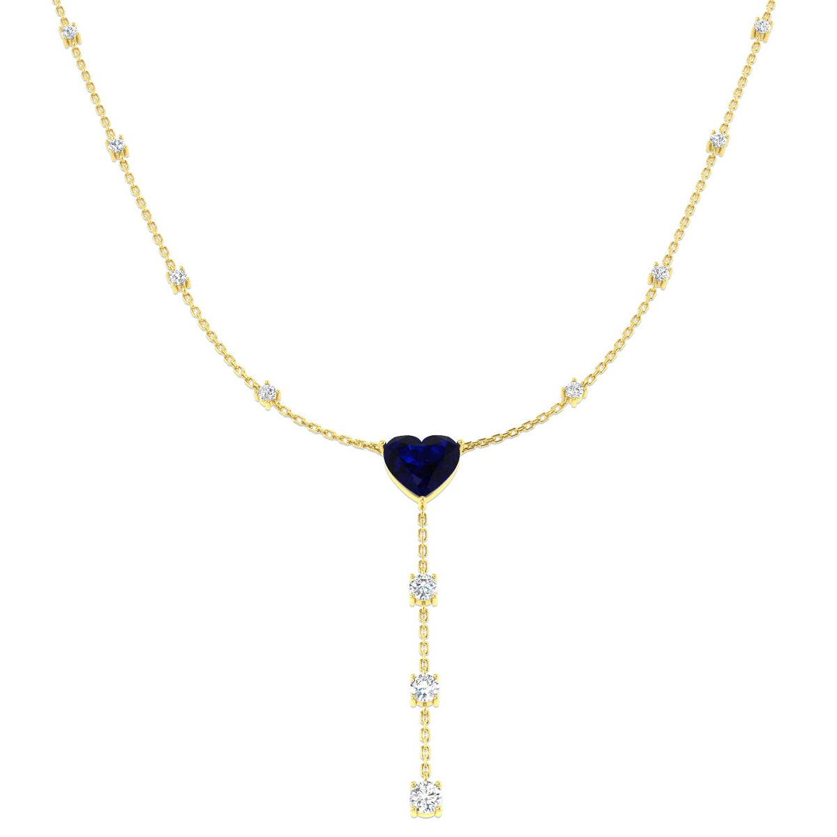 Blue Sapphire Heart Drop Necklace for Women in 10K/14K gold and platinum with certified lab-grown or natural diamonds