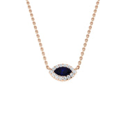 Marquise Cut Blue Sapphire & Diamond Halo Necklace in 10K/14K gold and platinum with certified lab-grown or natural diamonds