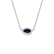 Marquise Cut Blue Sapphire & Diamond Halo Necklace in 10K/14K gold and platinum with certified lab-grown or natural diamonds