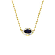 Marquise Cut Blue Sapphire & Diamond Halo Necklace in 10K/14K gold and platinum with certified lab-grown or natural diamonds