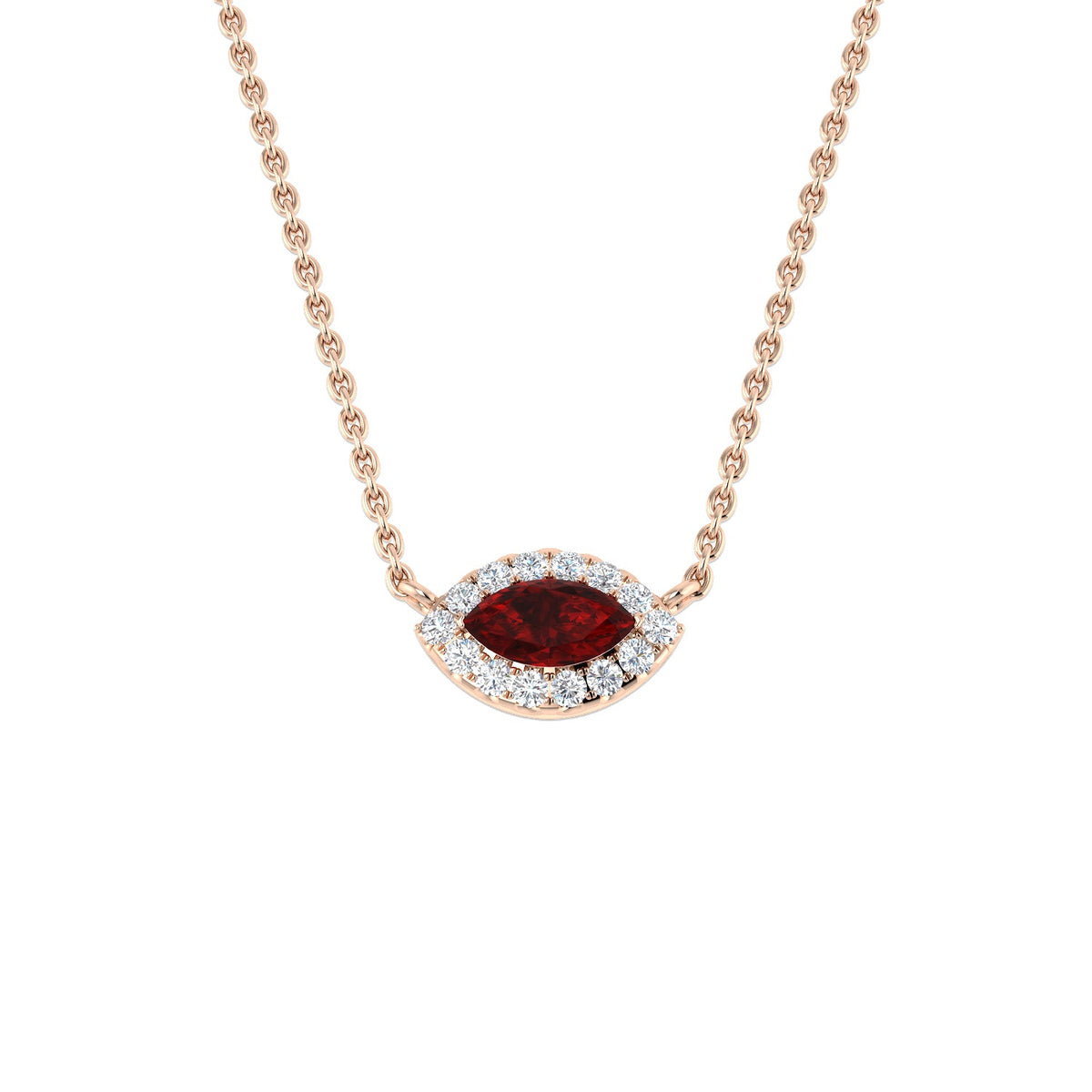 Marquise Ruby Diamond Necklace in Gold or in 10K/14K gold and platinum with certified lab-grown or natural diamonds