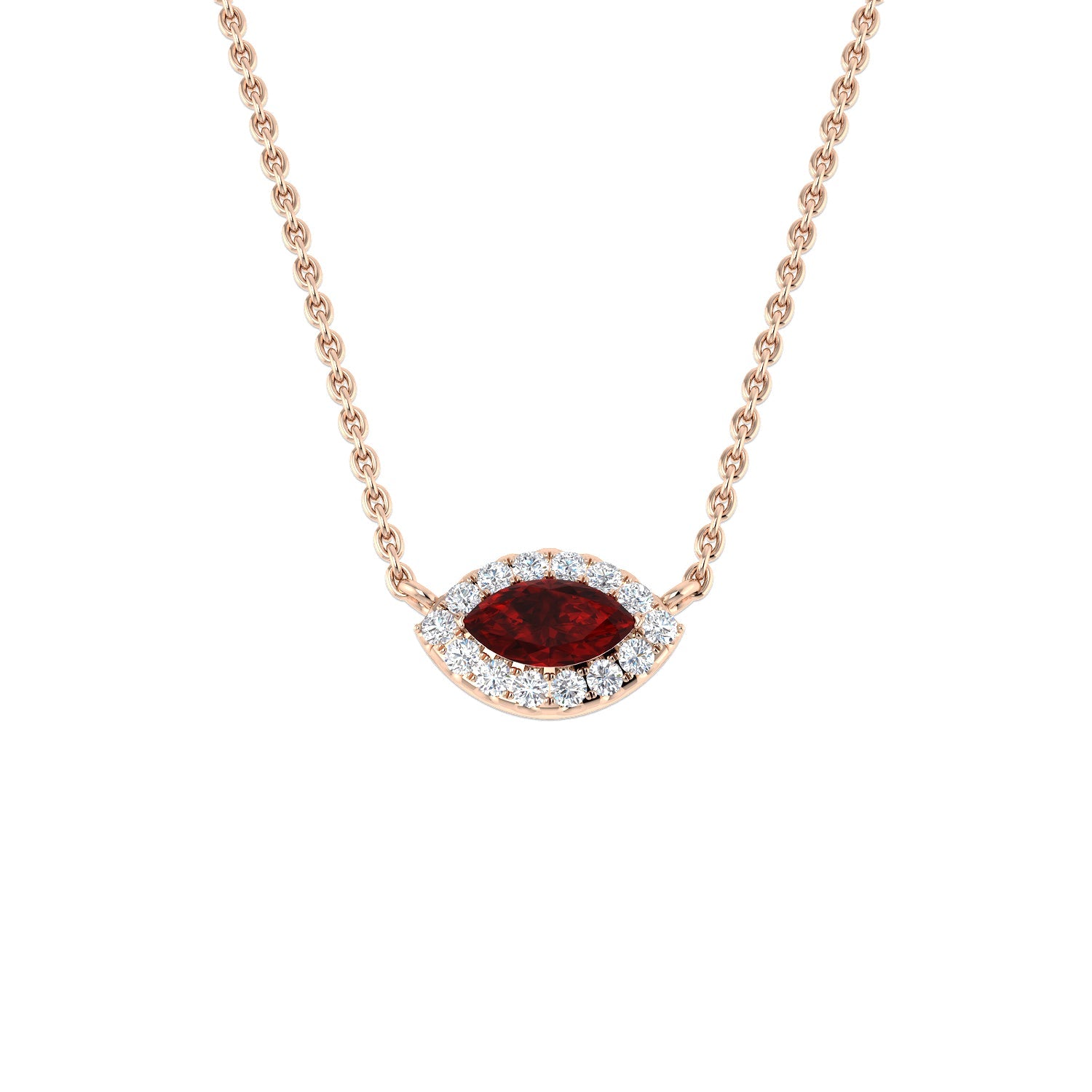 Marquise Ruby Diamond Necklace in Gold or in 10K/14K gold and platinum with certified lab-grown or natural diamonds
