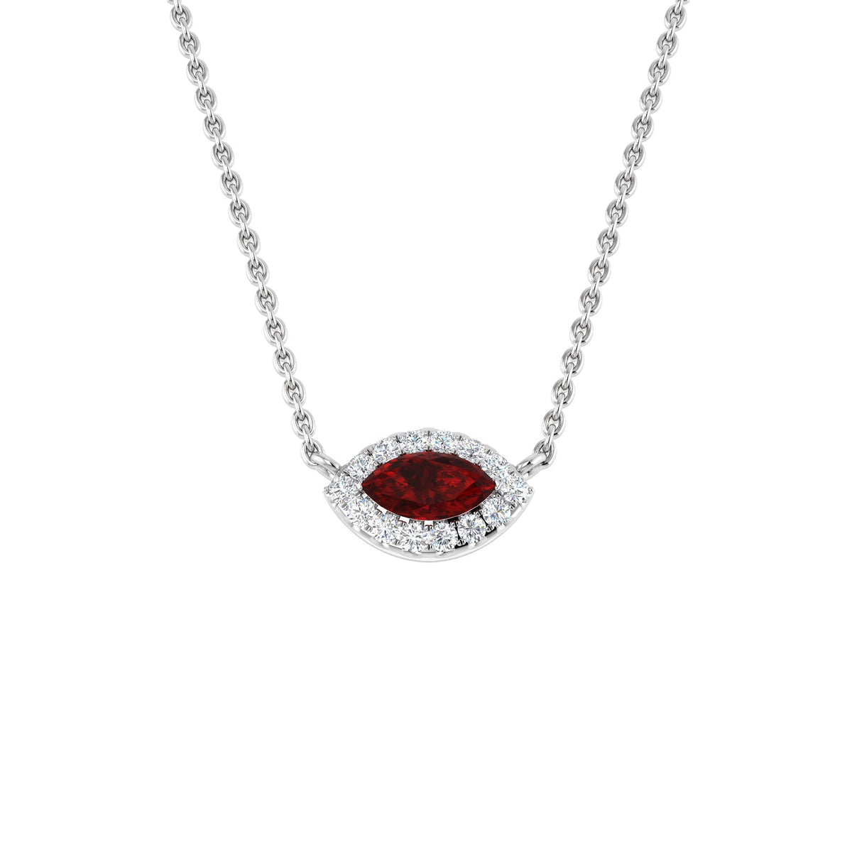 Marquise Ruby Diamond Necklace in Gold or in 10K/14K gold and platinum with certified lab-grown or natural diamonds