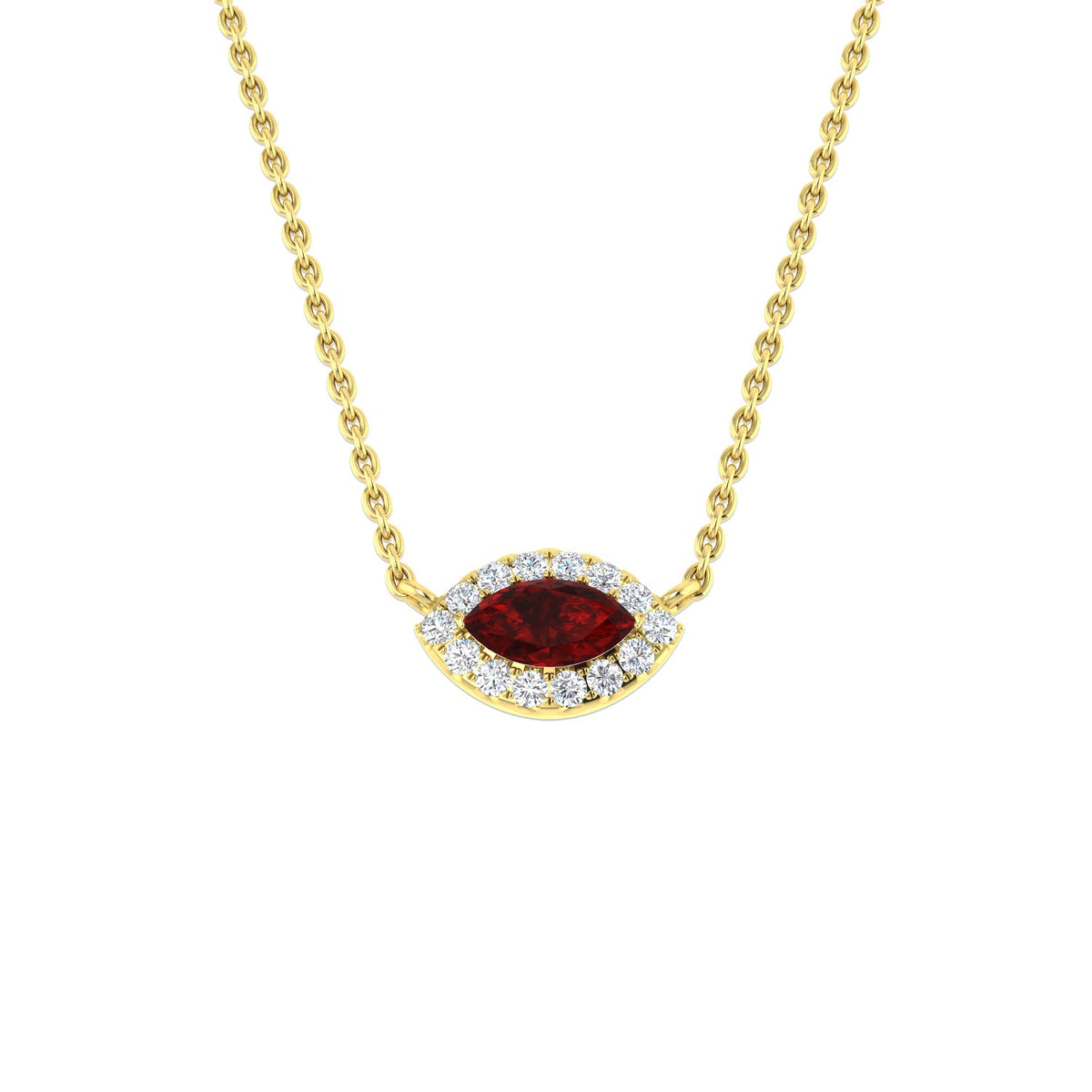 Marquise Ruby Diamond Necklace in Gold or in 10K/14K gold and platinum with certified lab-grown or natural diamonds