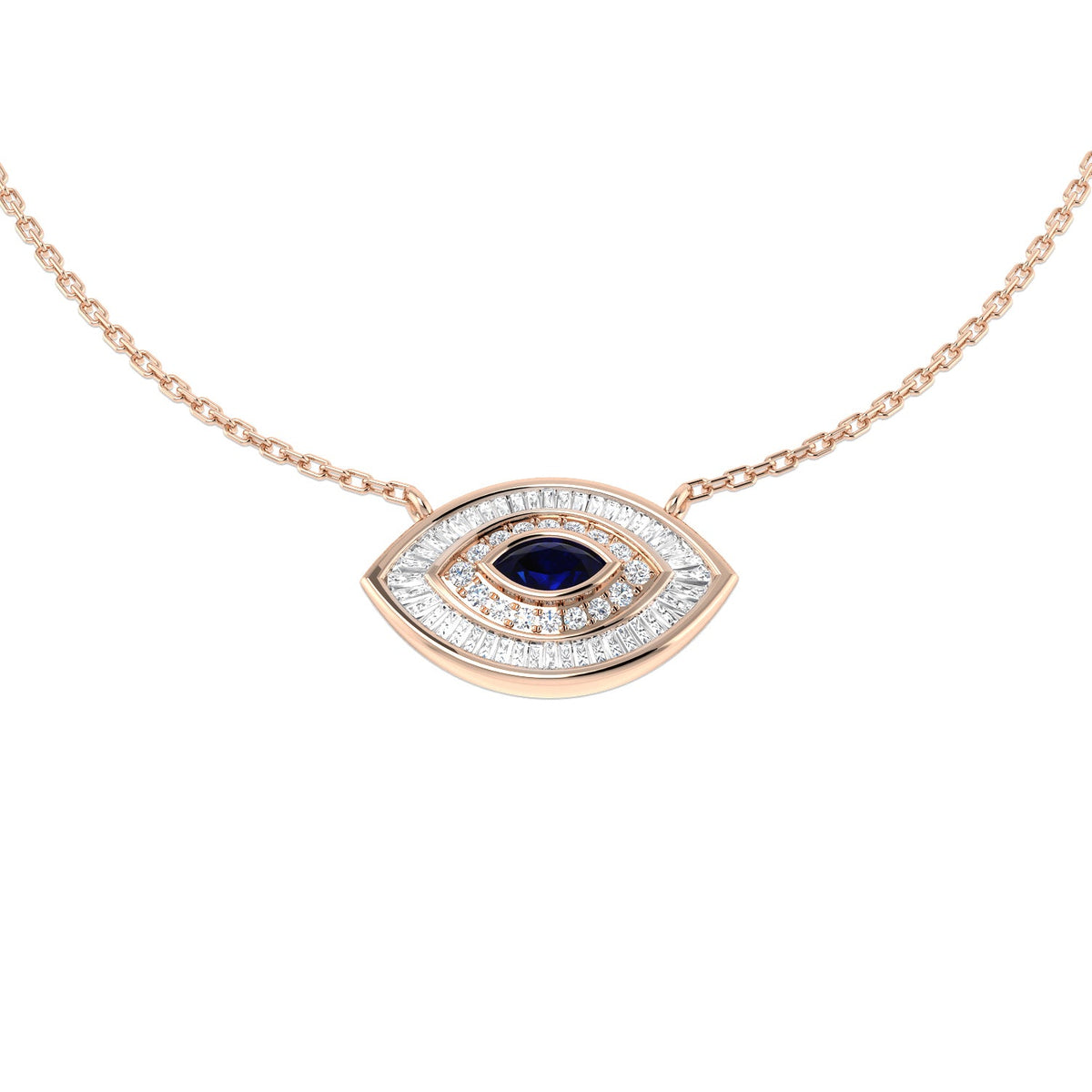 Marquise Blue Sapphire Evil Eye Diamond Necklace in 10K/14K gold and platinum with certified lab-grown or natural diamonds