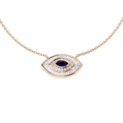 Marquise Blue Sapphire Evil Eye Diamond Necklace in 10K/14K gold and platinum with certified lab-grown or natural diamonds
